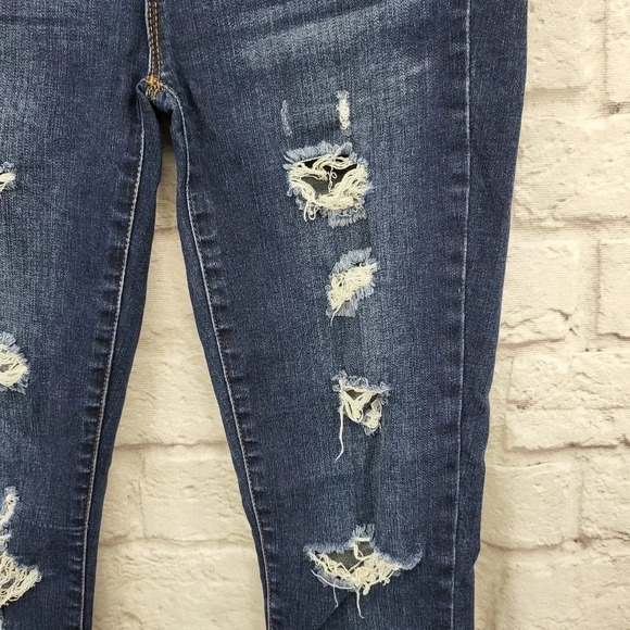 BULLHEAD Dark Wash Mid Rise Jegging Distressed Jeans Sz 26 - Picture 4 of 13